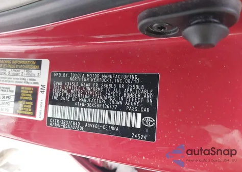 2011 Toyota Camry Le from USA, damaged, VIN 4T4BF3EK5BR136477